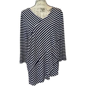 Travelers By Chico’s Tunic Striped Asymmetrical Layered Blouse‎ No Iron V-neck
